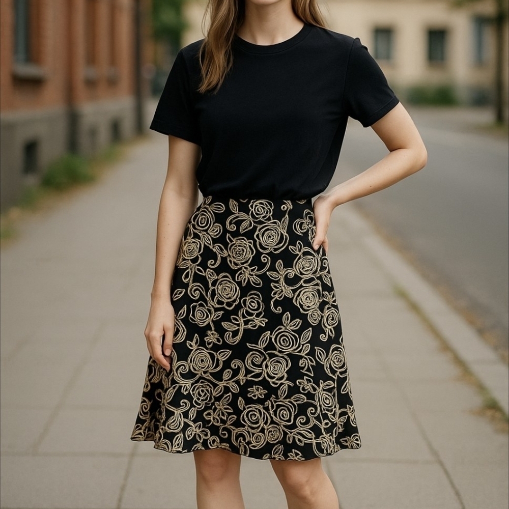 NWT, SJS Froral Black And Cream Skirt. Sz M - Picture 5 of 6